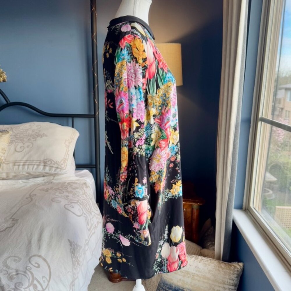 NWT No. 21 Black w Bright Floral 100% Silk Long Sleeved Mini Dress - Picture 5 of 13